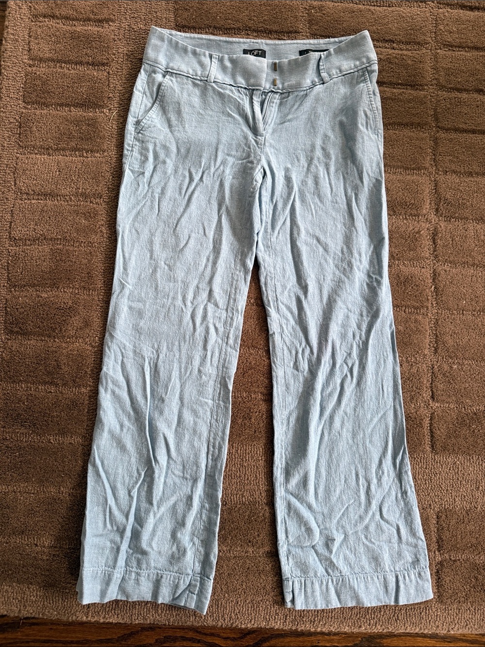 LOFT Light Blue Women's Linen-Blend Trousers